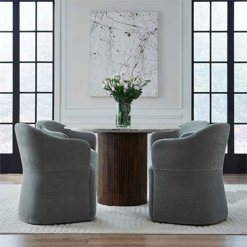 Pemberly Row Squared Arm Dining Chairs with Casters Set of 4 in Sapphire