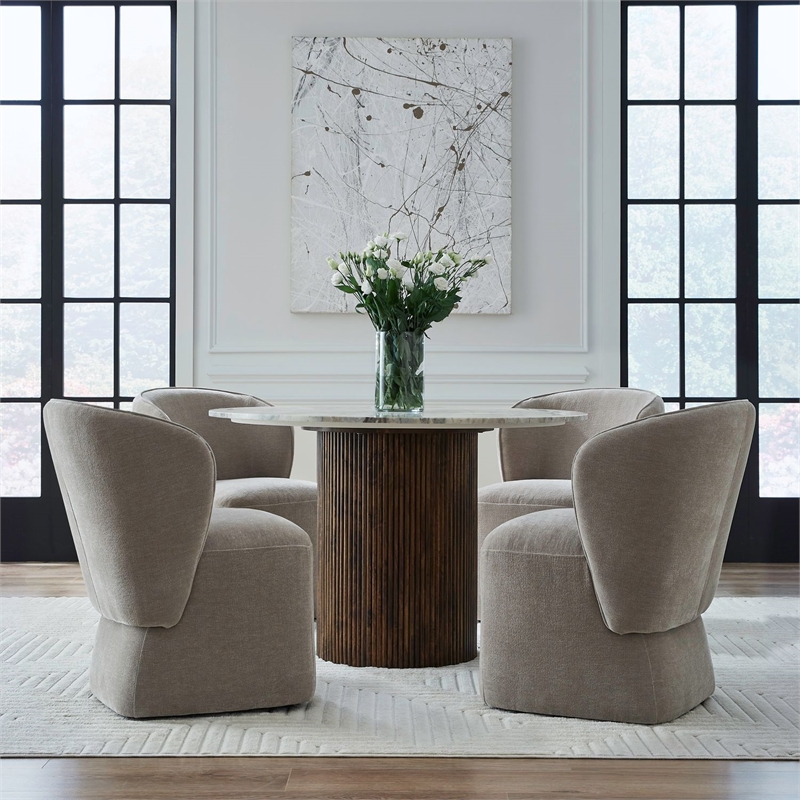 Pemberly Row Rounded Arm Dining Chairs with Casters Set of 4 in Truffle
