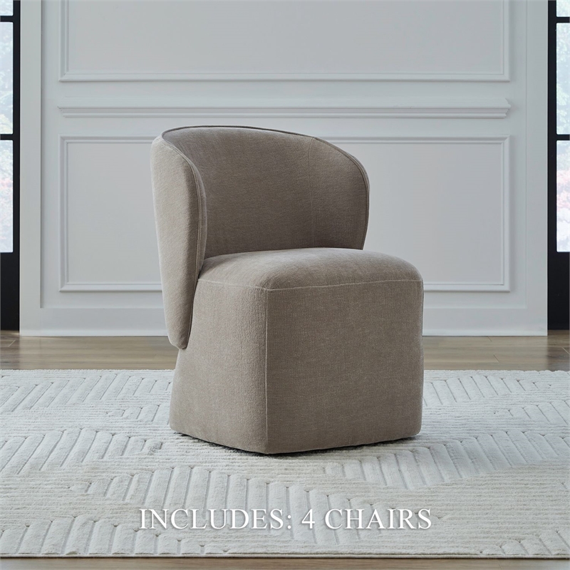 Pemberly Row Rounded Arm Dining Chairs with Casters Set of 4 in Truffle
