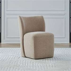 Pemberly Row Rounded Back Dining Chairs with Casters Set of 4 in Wicker