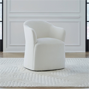 Pemberly Row Squared Arm Dining Chair with Casters in Ivory Fabric