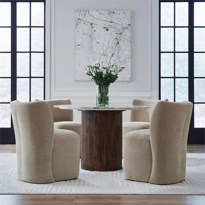 Pemberly Row Rounded Back Dining Chair with Casters in Wicker