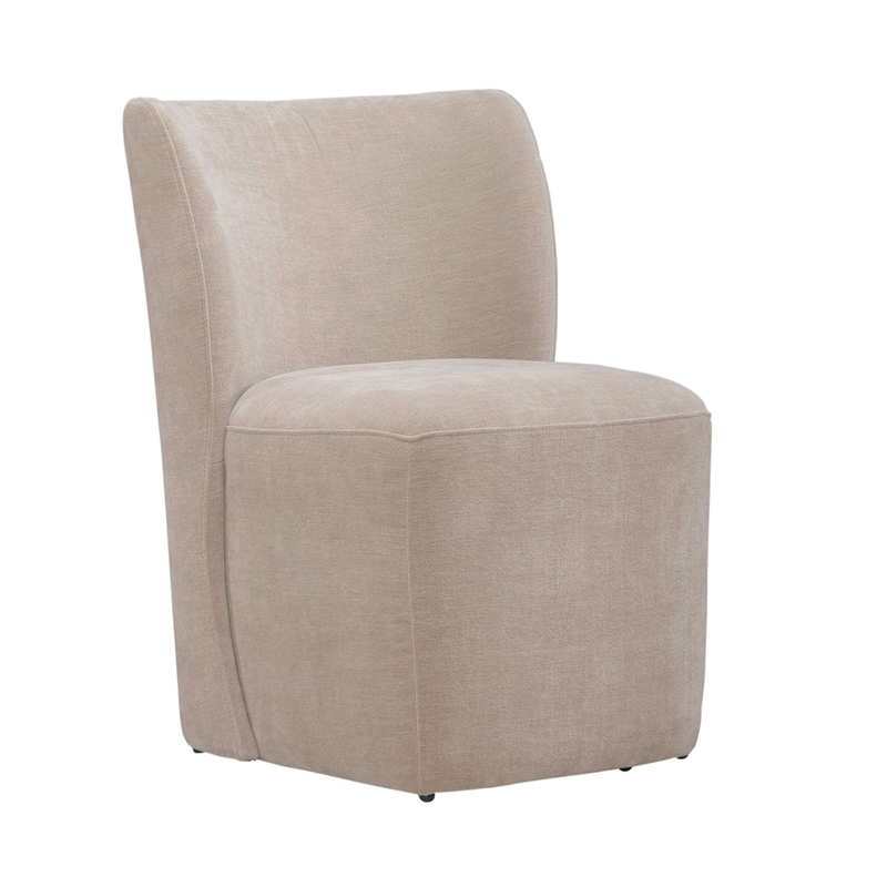 Pemberly Row Rounded Back Dining Chair with Casters in Wicker