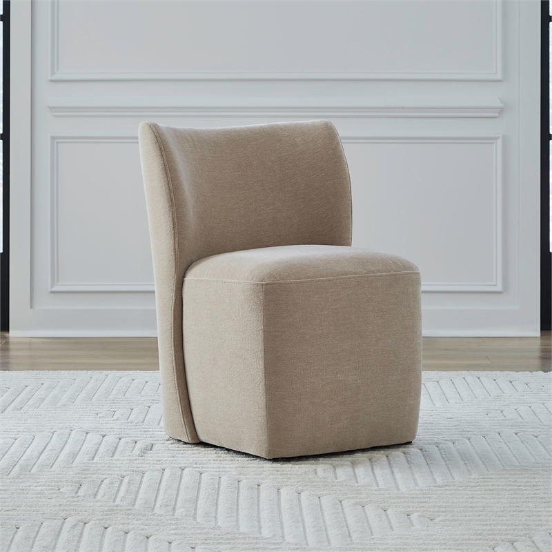 Pemberly Row Rounded Back Dining Chair with Casters in Wicker