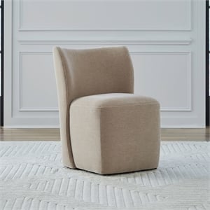 Pemberly Row Rounded Back Dining Chair with Casters in Wicker