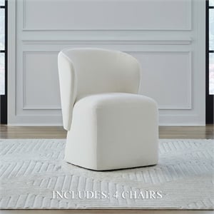 Pemberly Row Rounded Arm Dining Chairs with Casters Set of 4 in Ivory