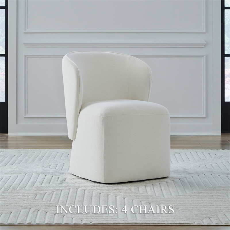 Pemberly Row Rounded Arm Dining Chairs with Casters Set of 4 in Ivory