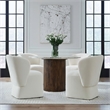 Pemberly Row Rounded Arm Dining Chair with Casters in Ivory Fabric