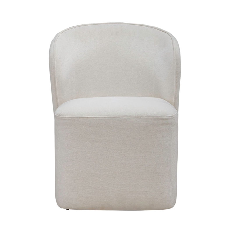 Pemberly Row Rounded Arm Dining Chair with Casters in Ivory Fabric