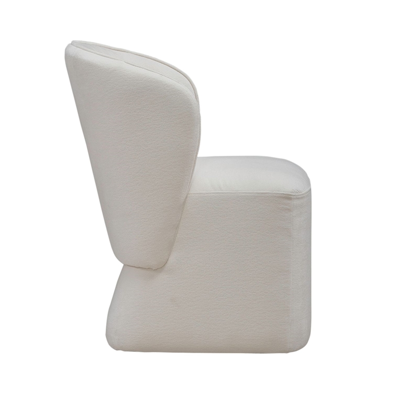 Pemberly Row Rounded Arm Dining Chair with Casters in Ivory Fabric