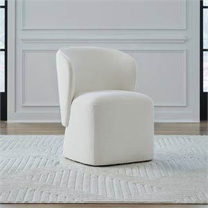 Pemberly Row Rounded Arm Dining Chair with Casters in Ivory Fabric