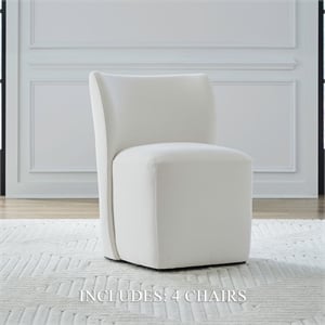 Pemberly Row Rounded Back Dining Chairs with Casters Set of 4 in Ivory