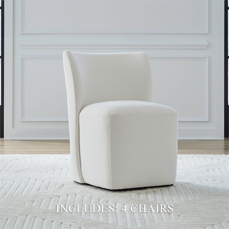 Pemberly Row Rounded Back Dining Chairs with Casters Set of 4 in Ivory