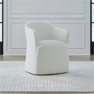 Pemberly Row Squared Arm Dining Chairs with Casters Set of 4 in Ivory