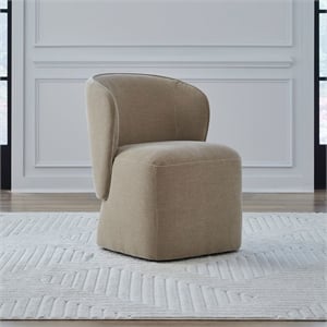 Pemberly Row Rounded Arm Dining Chair with Casters in Wicker