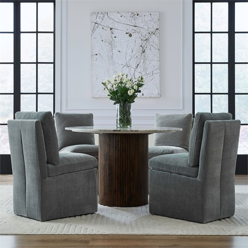 Pemberly Row Squared Back Dining Chair with Casters in Sapphire