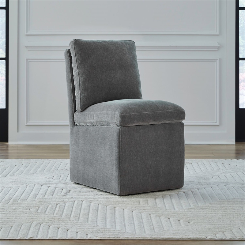 Pemberly Row Squared Back Dining Chair with Casters in Sapphire