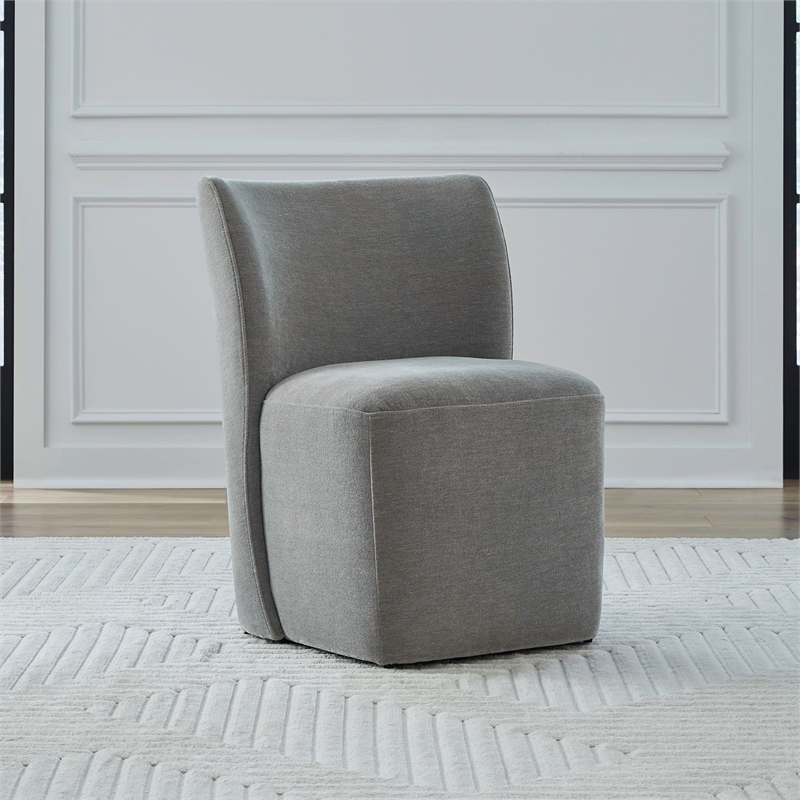 Pemberly Row Rounded Back Dining Chair with Casters in Sapphire