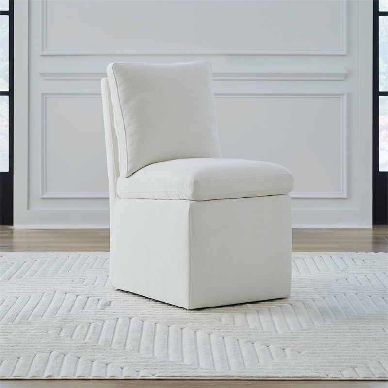 Pemberly Row Squared Back Dining Chair with Casters in Ivory