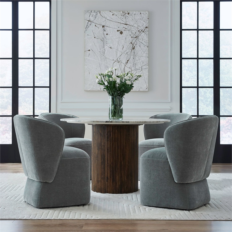 Pemberly Row Rounded Arm Dining Chair with Casters in Sapphire