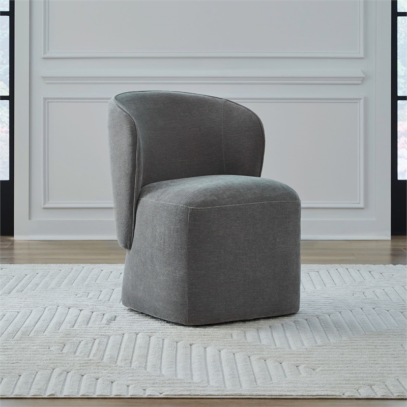 Pemberly Row Rounded Arm Dining Chair with Casters in Sapphire