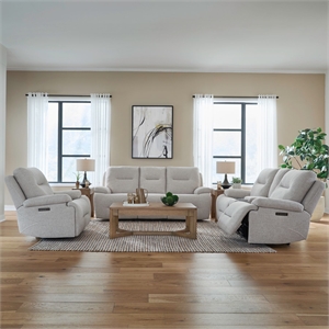 Pemberly Row Power Reclining Sofa Loveseat and Recliner Set in White