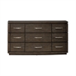 Pemberly Row 9 Drawer Dresser with Starburst Veneer and Bow Shaping in Brown