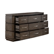 Pemberly Row 9 Drawer Dresser with Starburst Veneer and Bow Shaping in Brown