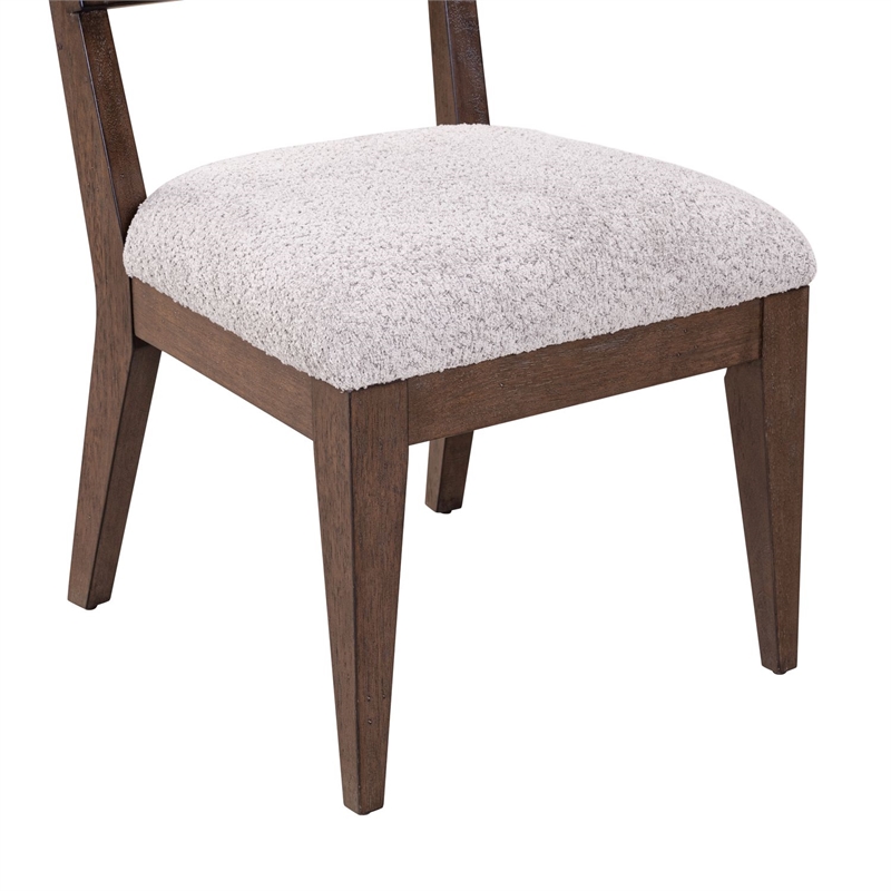 Pemberly Row Panel Back Dining Chairs with Boucle Seat Set of 2 in Brown