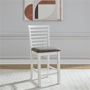 Pemberly Row Upholstered Ladder Back Counter Chairs Set of 2 in White