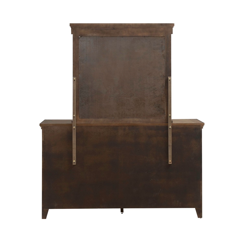Pemberly Row Queen Panel Bed with Dresser Mirror and Nightstand in Brown