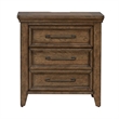 Pemberly Row Queen Panel Bed with Dresser Mirror and Nightstand in Brown