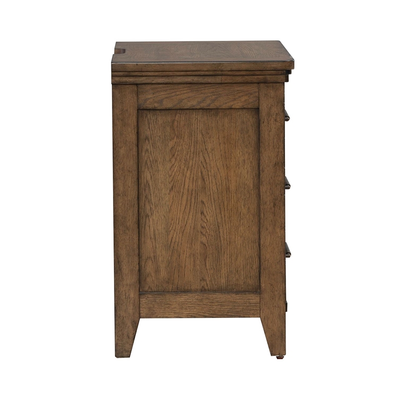 Pemberly Row King Panel Bed with Dresser Mirror Chest and Nightstand in Brown