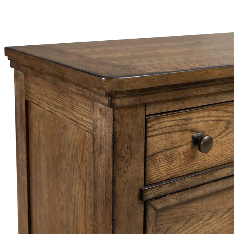 Pemberly Row King Panel Bed with Dresser Mirror and Chest in Brown
