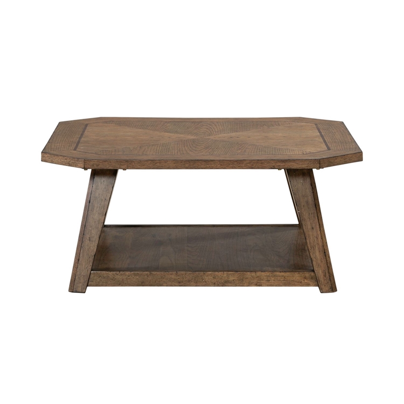 Pemberly Row 3 Piece Octagonal Cocktail and End Table Set with Casters in Brown