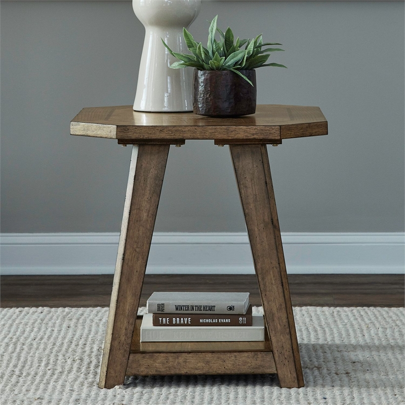 Pemberly Row 3 Piece Octagonal Cocktail and End Table Set with Casters in Brown