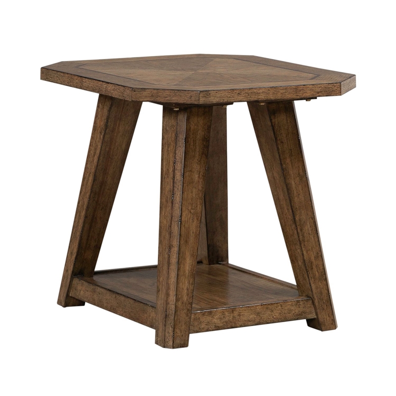 Pemberly Row 3 Piece Octagonal Cocktail and End Table Set with Casters in Brown