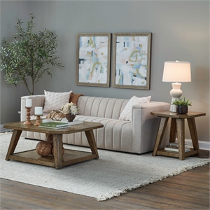 Pemberly Row 3 Piece Octagonal Cocktail and End Table Set with Casters in Brown