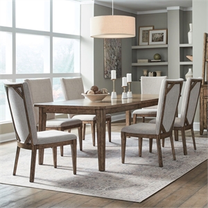 Pemberly Row 7 Piece Rectangular Table Set with Upholstered Chairs in Brown