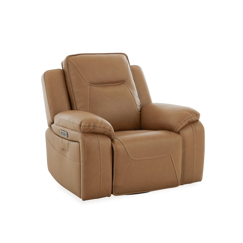 Pemberly Row Power Swivel Glide Recliner with Heat and Massage in Brown