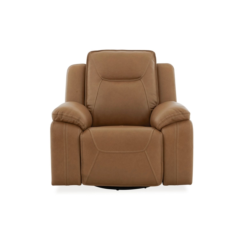 Pemberly Row Power Swivel Glide Recliner with Heat and Massage in Brown