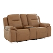Pemberly Row Power Reclining Sofa and Loveseat Set with Heat Massage in Brown