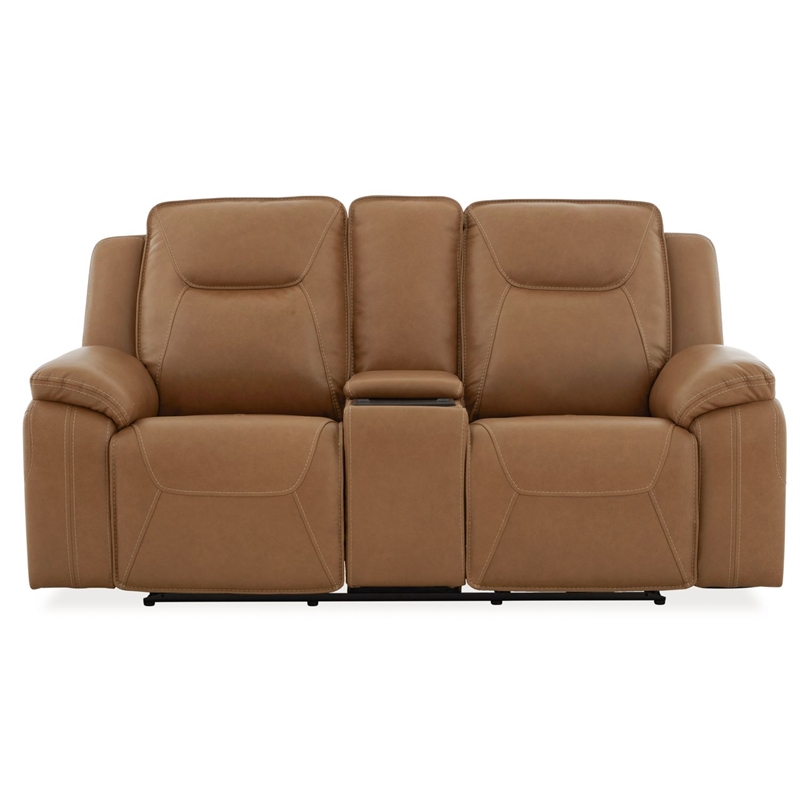 Pemberly Row Power Reclining Sofa and Loveseat Set with Heat Massage in Brown