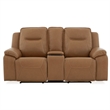 Pemberly Row Power Reclining Sofa and Loveseat Set with Heat Massage in Brown