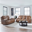 Pemberly Row Power Reclining Sofa and Loveseat Set with Heat Massage in Brown