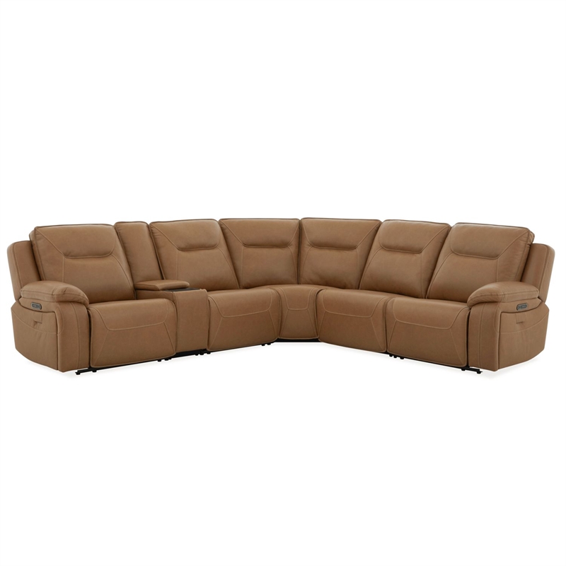 Pemberly Row 6 Piece Power Reclining Sectional with Heat Massage in Brown