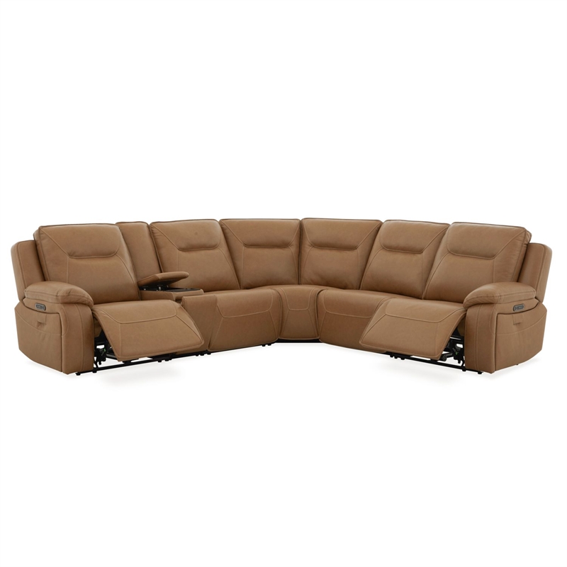 Pemberly Row 6 Piece Power Reclining Sectional with Heat Massage in Brown