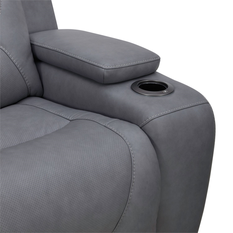 Pemberly Row Dual Zero Gravity Loveseat with Bluetooth Speakers in Gray