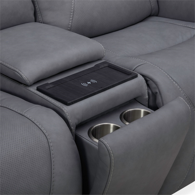 Pemberly Row Dual Zero Gravity Loveseat with Bluetooth Speakers in Gray