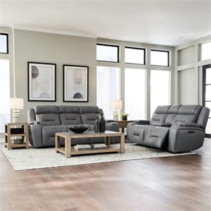 Pemberly Row Zero Gravity Sofa and Loveseat Set with Bluetooth in Gray